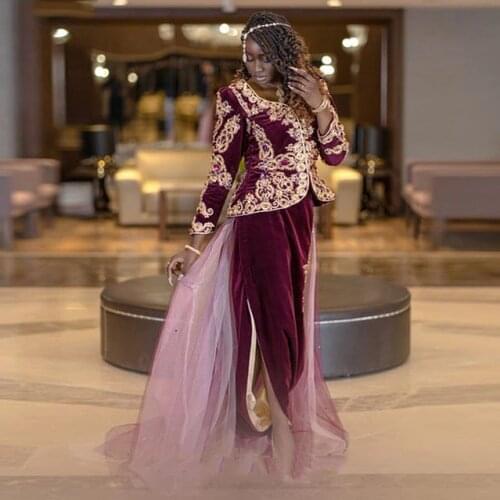 Exquisite Purple Moroccan Caftan Summer Dress With Detachable Tulle Train Dubai Formal Prom Dress With Applique Plus Size Custom