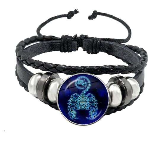 Classic 12 Zodiac Signs Constellation Charm Bracelet Men Women Fashion Multilayer Weave leather Bangle Birthday Gifts