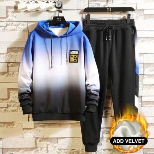 Men sets winter plus velvet hooded tracksuit men fashion brand man tracksuit sweatshirts+Sweatpants jogging mens sports suit