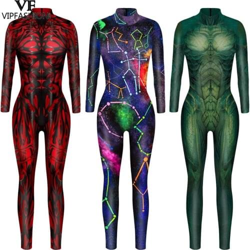 VIP FASHION Snake Print Cosplay Costume Adult Suit Halloween Carnival Zentai Spandex Costume Women Bodysuit Jumpsuits