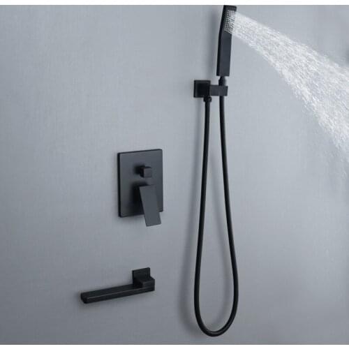 Brass Black Square Rainfall Shower Head In Wall Mixer Taps bathtub Hot And Cold Bathroom Shower Faucet