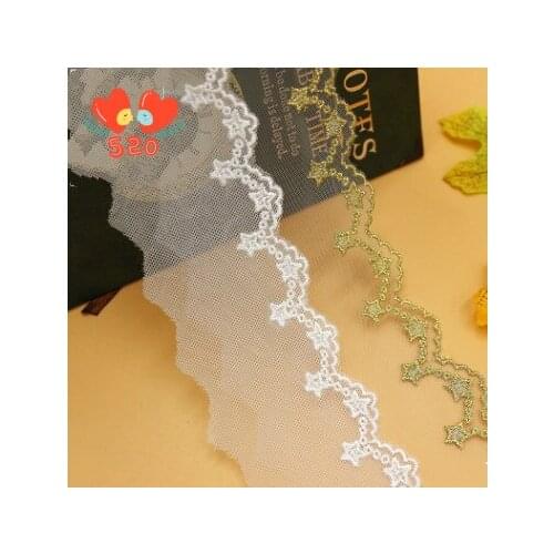 Summer New Stars Lace Clothing Accessories Human Silk Gold Embroidery Mesh Home Skirt Decoration Fabric 5Yards/pack