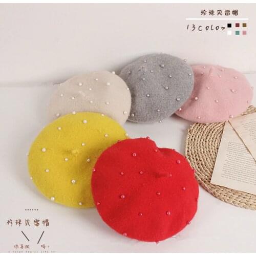 Lioraitiin Toddler Baby Girls Fashion Hat Pearly Headgear Warm Berets Cap Hat