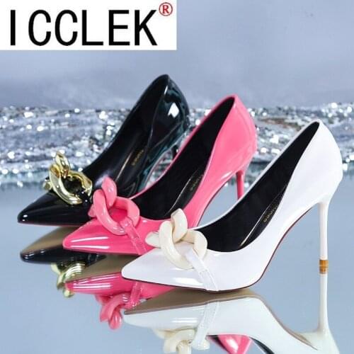 Fashion Women Pumps Pointed Toe Metal Chain Sweet Style Office Dress Shoes Party Pumps Thin High Heels Elegant Pumps