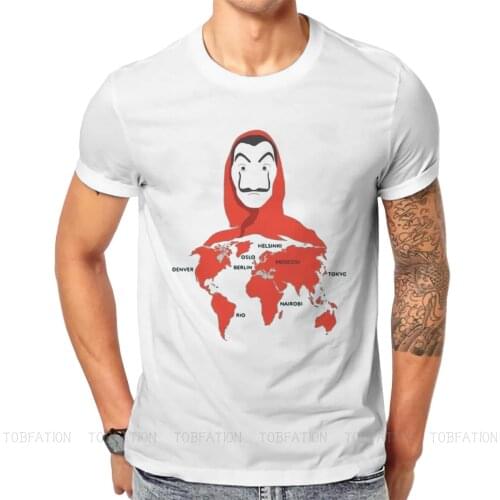 Map Fashion TShirts Money Heist The House of Paper Professor Tokyo Male Harajuku Pure Cotton Tops T Shirt Round Neck Big Size