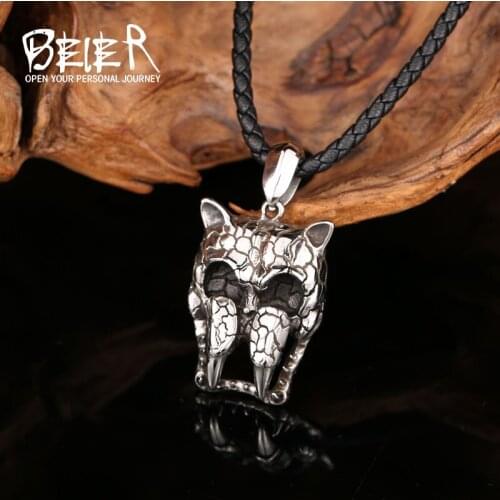 Beier Fashion Vintage Women Men Leopard Animal Stainless Steel Pendant Chain Necklace Jewelry LLLHP158P