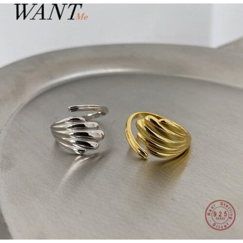 WANTME New Arrival Real 925 Sterling Silver Geometric Shell Punk Open ring for Women Men Korean Simple Party Fashion Jewelry