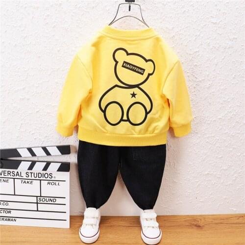 0-5 years old childrens clothing autumn new boys' and girls' sweater set baby cartoon bear long sleeve sweater jeans two-piece