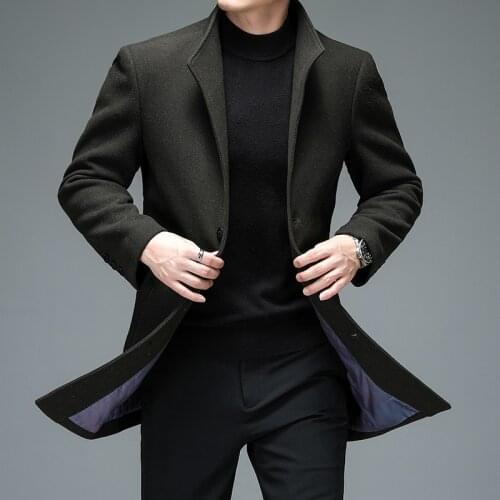 Autumn Winter Men Wool Blend Coat Navy Blue Gray Black Green Claret-Red Sheep Woolen Overcoat Male Single-Breasted Outfits
