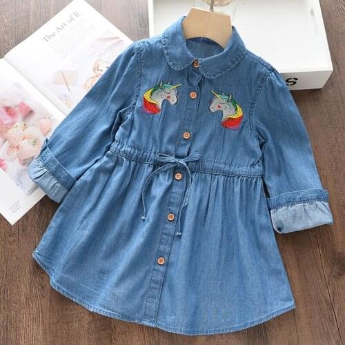 Girls Casual Dress Spring Fashion Kids Single Breasted Princess Vestidos Fall Toddler Girl Unicorn Denim Party Costumes 2021