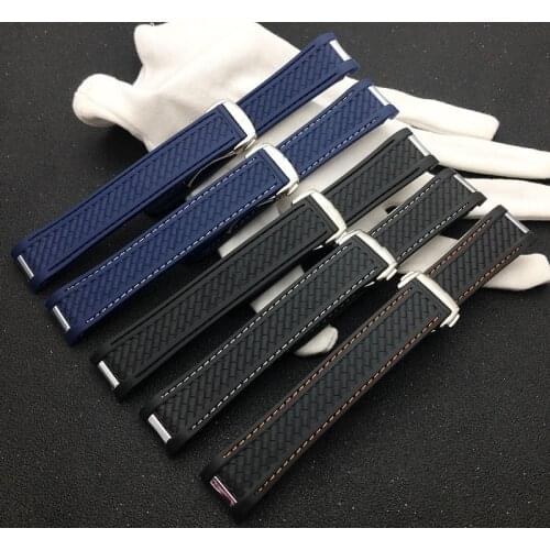 Black Blue Watchband Rubber Silicone band for Omega strap AT150 20mm Sea Master 300 Black Blue Ocean Sports Man AT8900 Diving