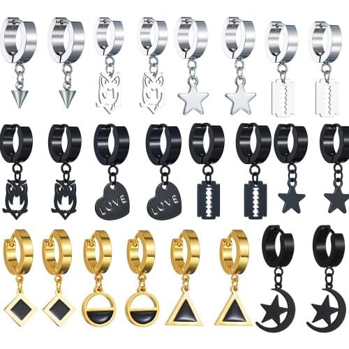 Fashion Punk Black Silvery Stainless/Titanium Steel Blade Stud Earrings For Men and Women Gothic Rock Pop Hip Hop Ear Jewelry