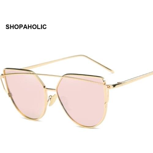 Metal Sunglasses Women Luxury Cat Eye Brand Design Mirror Rose Gold Vintage Cateye Fashion Sun Glasses Female Eyewear