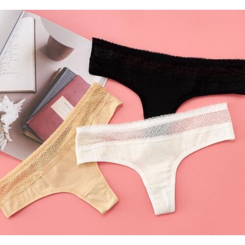 Womens Cotton Thong Pants Sexy Lace Panties Fashion Hollow Out Sports T Pants Low Waist Seamless Underpants Female G-String