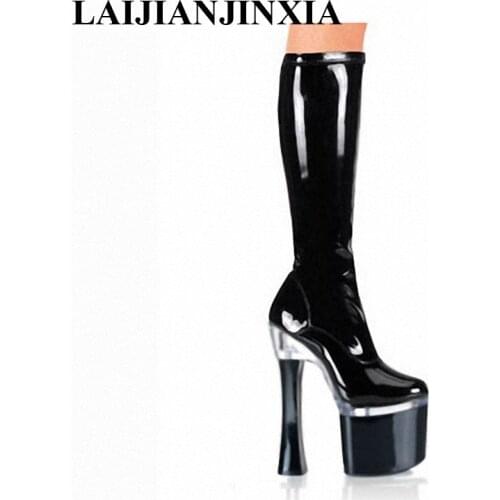LAIJIANJINXIA Party Quee Zipper Chick Square Heels Shoes Womens Boots Dance Shoes 18cm Heels High Boot B-002