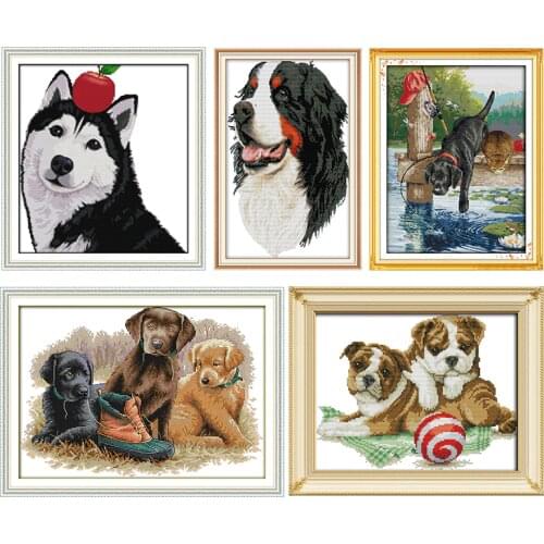 All Kinds of Dogs Printed Pattern Animal Cross Stitch Kits 11CT14CT Counted Crafts DMC Handmade Sewing Needlework Embroidery Set