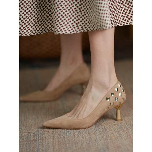 EshtonShero Lady Shoes New High Heels Spring Cow Suede Womens Shoes Shallow Sexy Dress Pointed Toe Party Pumps Women Platform