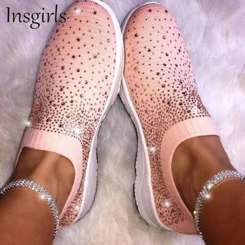 Women Shiny Sneakers 2021 Summer New Mesh Breathable Ladies Slip On Comfy Loafers 35-43 Large-Sized Female Home Outdoor Flats