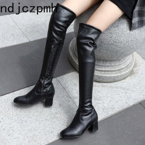 Womens Boots The New fashion winter Round head zipper mid heel Womens Over the knee boots plus size 34-45 Heel Height 5.5cm