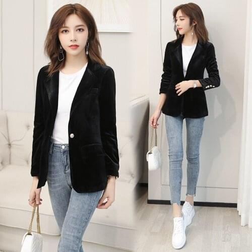 Autumn Velvet Blazer OL Formal Work Small Suit jacket Women Slim Long Sleeve ladies Blazers feminino Women Gold Button