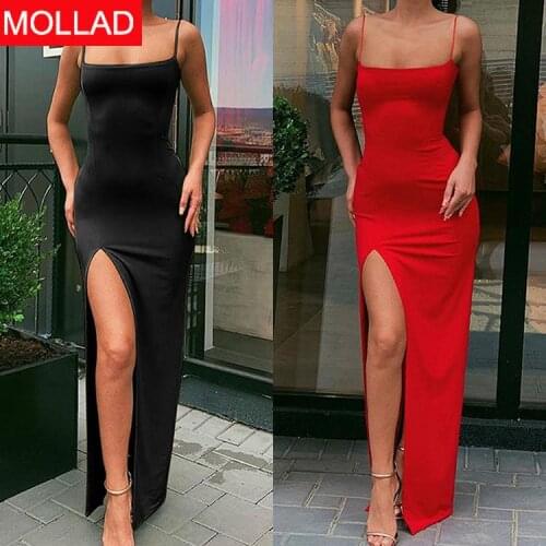 AliExpress 2021new Sheath Sexy Strap Temperament Split Solid Color Dress
