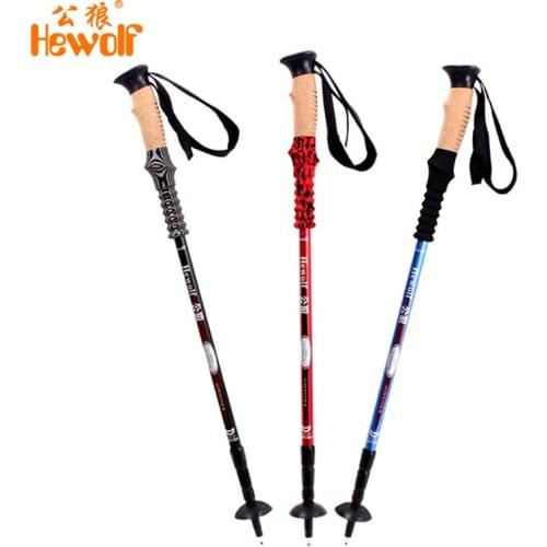 1pc Carbon Steel Walking Poles Aluminum Ultra-light Adjustable 3 Sections Hiking Alpenstock Trekking Poles Tourism Hewolf