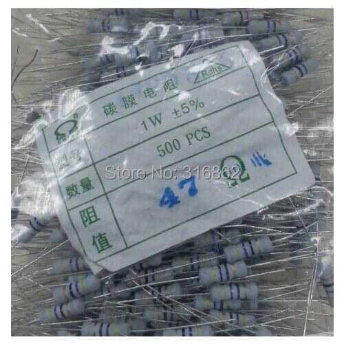 1W 47R 1W 47OHM 1W47R Carbon Film Resistor 5% 500pcs/LOT Free shipping