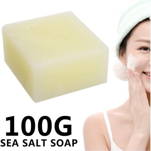 100g Natural Goats Milk Soap Bar Sea Salt Acne Treatment Mites Removal Soaps Face Clean Clears Pores Skin Repair