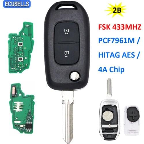 2 Button Remote Car Key Fob FSK 433Mhz PCF7961M / HITAG AES / 4A Chip for Renault Dacia Logan 2 Logan II 2018 2019 2020