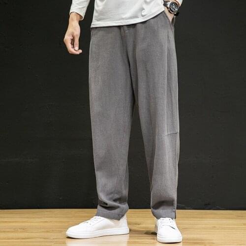 2021 Summer Men Cotton Linen Pants Casual Loose Long Wide Leg Trousers Male Chinese Style Baggy Pants Big Size Pantalon 30459