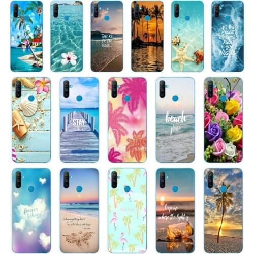 87AA Blue Wood Seashells Sea Star gift Soft Silicone Tpu Cover phone Case for OPPO A1K A5S A7 AX7 A5 A9 2020 Realme C3 Case