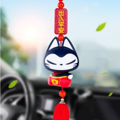 Car Ornaments Cat Head Pendant Rearview Mirror Hanging Chain Creative Lucky Happy Pvc Doll Toy Decoration Accessories Ins Gift