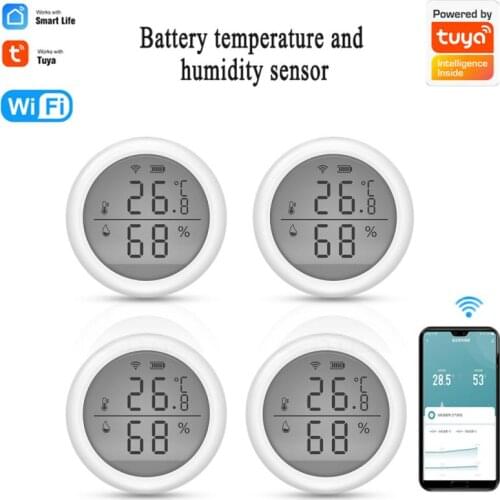Tuya WiFi Temperature and Humidity Sensor Battery Power With Display Alarm Push Works With Alexa Google Assistant and Smart Life