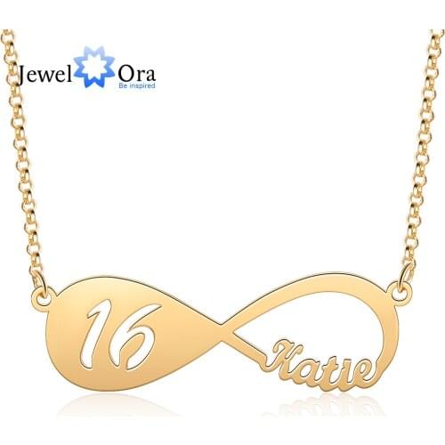 Designer Personalized Name Infinity Necklace with 12-18 Year Old Numbers Age Custom Nameplate Pendant Necklace Birthday Gift
