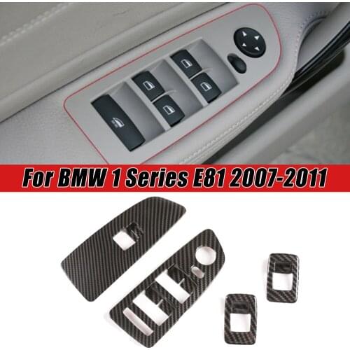 For BMW 1 Series E81 2007-2011 4PCS Carbon Fiber ABS Car Window Lift Switch Button Trim Car Interior Mouldings