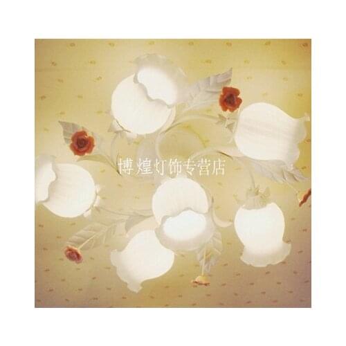 European-style garden living room Romantic Restaurants white wrought iron pink ceramic flowers glass lampshade Ceiling Lamp c176