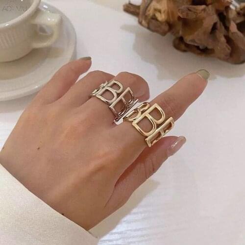 European and American Simple Personality Letter B Hollow Ring Metal Letter Cool Couple Hip Hop Opening Adjustable Ring