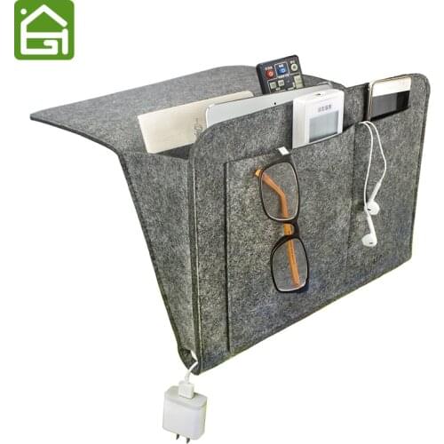 Felt Bedside Hanging Bag Bedroom Storage Case with 4 Pockets for Organizer iPad Cellphone and Book