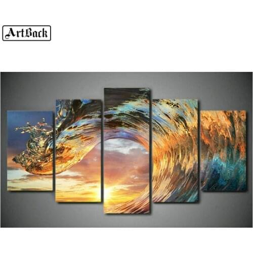 Five spell diamond painting waves landscape diy 5d full square & round sticker diamond mosaic crafts embroidery home decoration