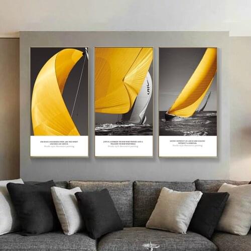 Seascape Print Pictures Home Decor Nordic Canvas Painting Yellow Sailboat Landscape for Living Room Wall Art Decor Posters
