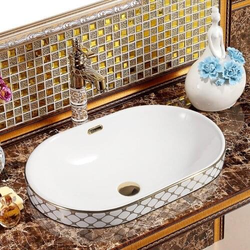 Gold Europe Vintage Style Carving Lavobo Ceramic Washing Basin Bathroom Counter top Bathroom Sink wash basin taichung