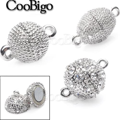 5 Sets Strong Magnet Clasp Metal Magnetic Snap Closure for Jewelry Silver Necklace Bracelet DIY Findings Rhinestone Ball Oval