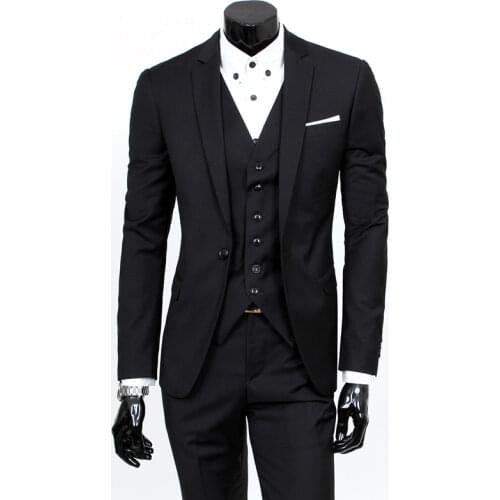 Male Fashion Boutique 3 Piece Suits Jacket Blazers / Mens Business Suit Sets / Solid Color Pants Vest Waist Coat Trousers