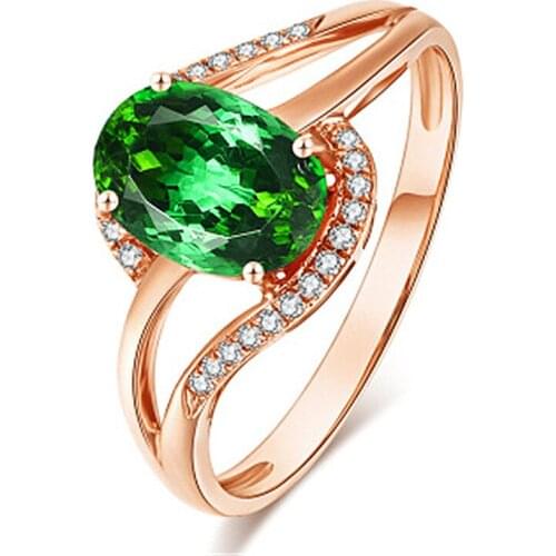 New Arrival Fashion 18K Rings For Women Jewelry Shining Crystal Green Egg-Shaped Rose Gold Ring Lady Bride Wedding Accessories