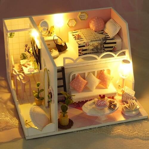 New DIY Time Loft Wooden Dollhouse Miniature Furniture With LED Kits Doll Houses Assemble Toys Children Birthday Gift Casa