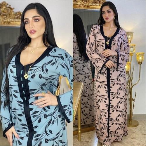 New Muslim Fashion Women Elegant Abaya Dubai Turkey Muslim Hijab Dress 2021 Caftan Plus Size Boho Long Dresses Islamic Clothing