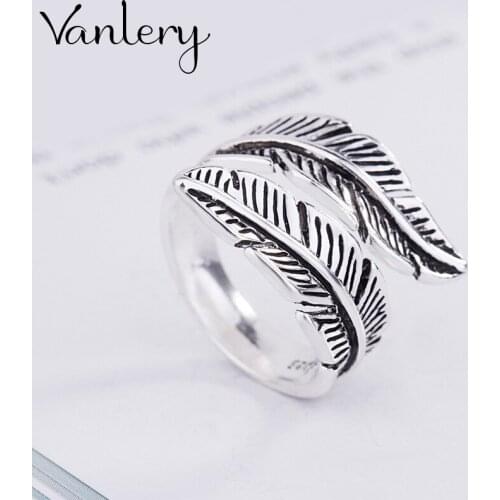 Wholesale Antique Silver Color Feather Rings For Women Statement Jewelry Finger Ring anillos mujer bijoux