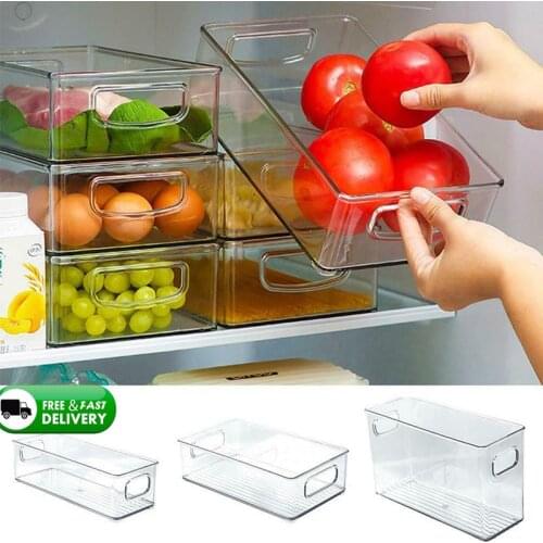 Refrigerator Organizer Bins Stackable Clear Plastic Organizers Handles Fridge Pantry Kitchen Cabinet Food Storage Container Home