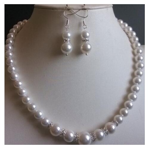 New Arriver Shell Pearl Jewelry Set 17inch 8-12mm White Shell Pearl Graduated Necklace Earring