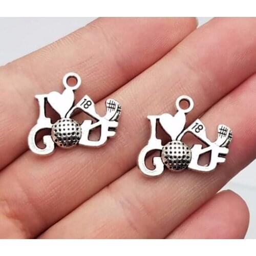 20pcs/lot--17x22mm, Antique silver plated I love golf charms ,DIY supplies, Jewelry accessories